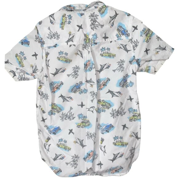 Sz.M(7/8)*Childrens Place*White Button-Front Shirt W/ Sharks-Print - Picture 3 of 3